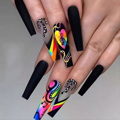 24 pcs Glossy Coffin Press On Nails Acrylic False Nails Long for Women and Girls