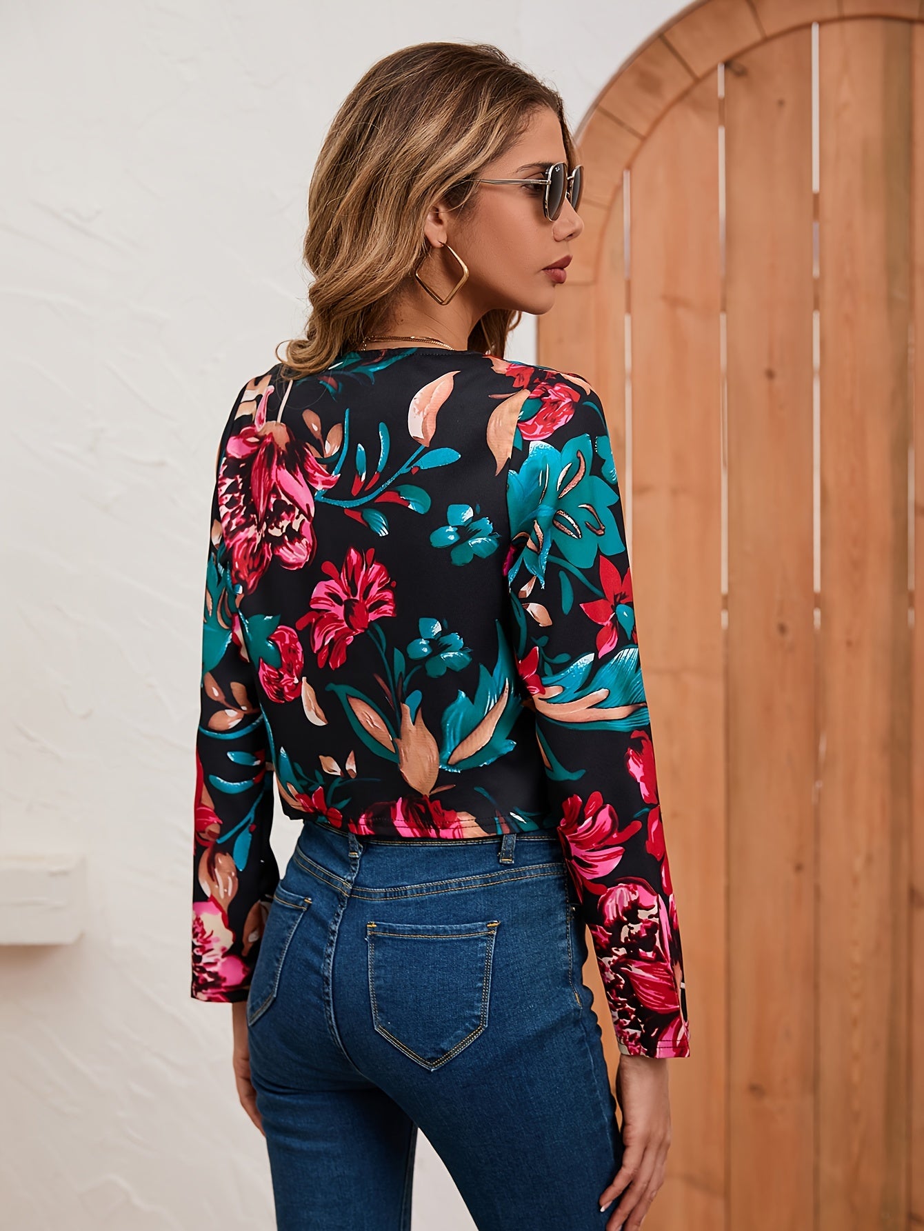 Floral Print Long Sleeve Jacket Casual Women's Outerwear