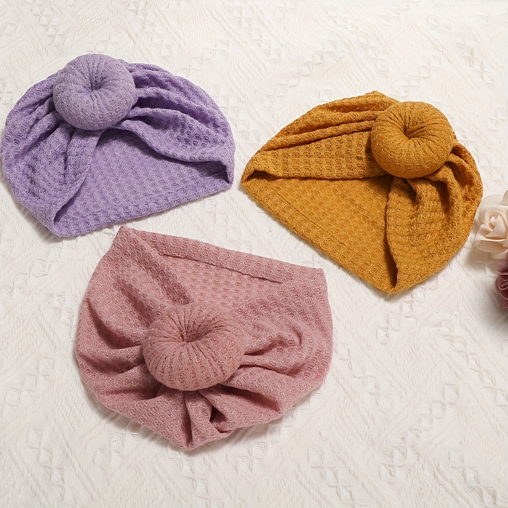 3Pcs Girls Plain Hat Turban Headwraps Elastic Soft Hat