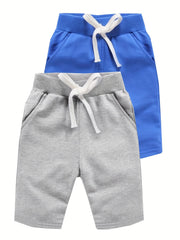 2pc Boys Solid Drawstring Shorts Quick-drying for Summer