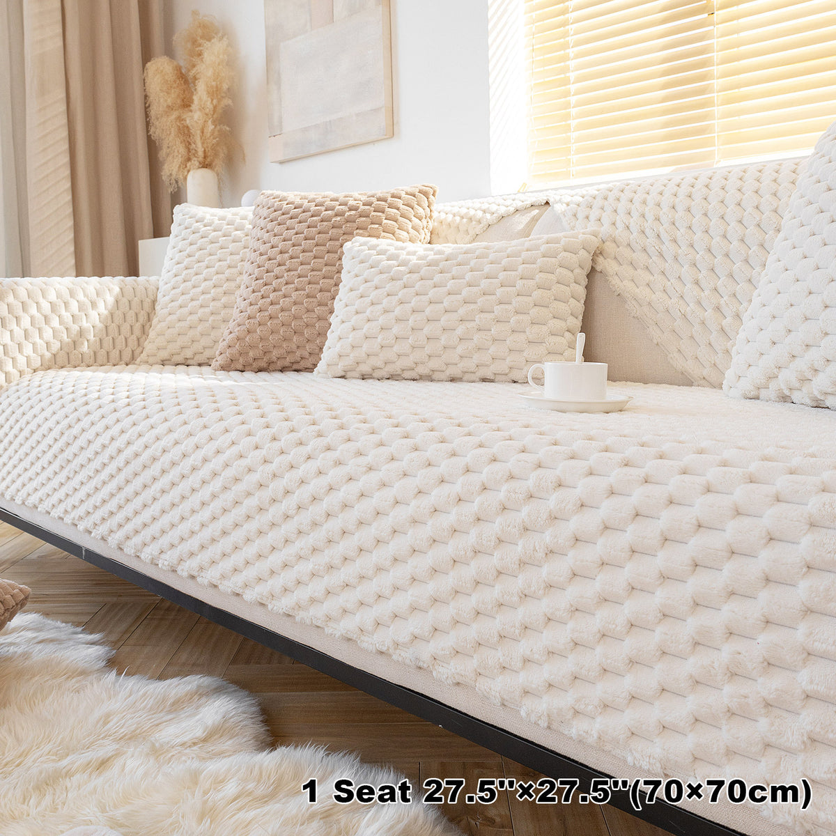 Honeycomb Velvet Sofa Slipcover Thick Plush Furniture Protector