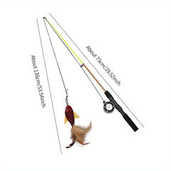 Interactive Cat Feather Teaser Wand with Replacement Heads