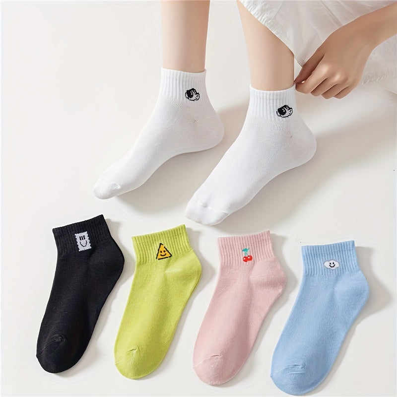 5 Pairs Cute Cartoon Printed Crew Socks Women's Stockings