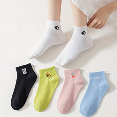 5 Pairs Cute Cartoon Printed Crew Socks Women's Stockings
