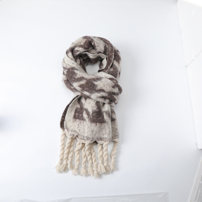 Houndstooth Large Winter Scarf Thick Warm Art Print Scarf