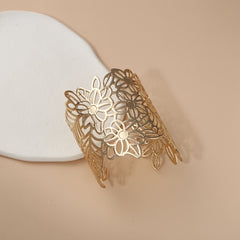 Boho Chunky Bangle Bracelet Hollow Flower Cuff Women Girls Party Accessories