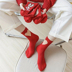 5 Pairs Letter & Heart Print Socks Mid Tube Stockings Women