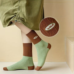 5 Pairs Colorblock Striped Socks Comfy & Breathable Women's Mid Tube Stockings