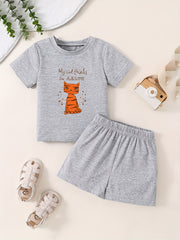Toddler Cartoon Pattern Short Sleeve T-shirt & Shorts Set