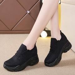 Women's Knit Platform Sneakers Breathable Lace Up Outdoor Shoes Lightweight