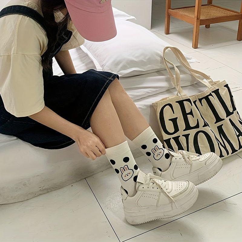 4 Pairs Bunny Print Socks Cute & Comfy Women's Stockings & Hosiery