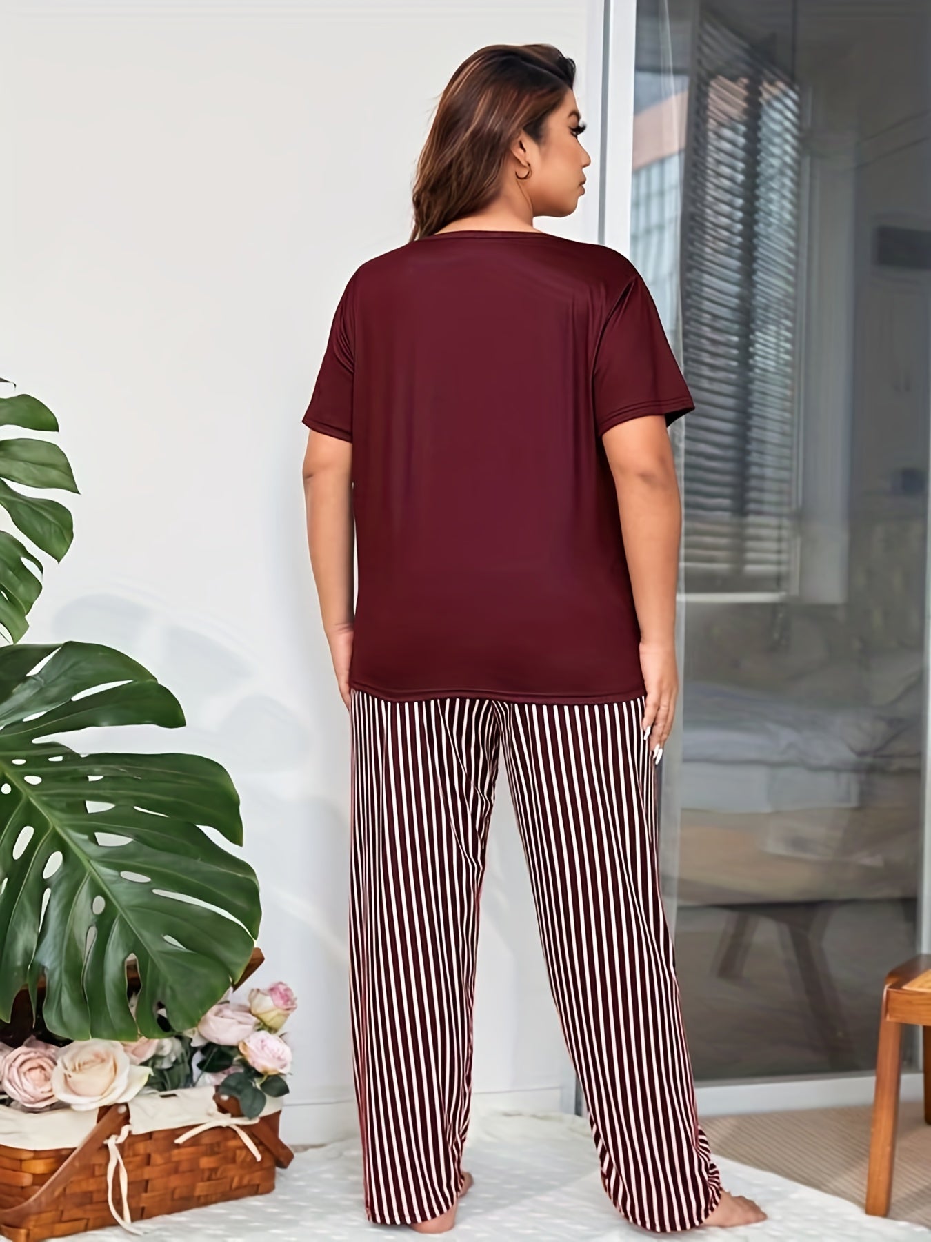 Striped Tee & Pants Loungewear Set