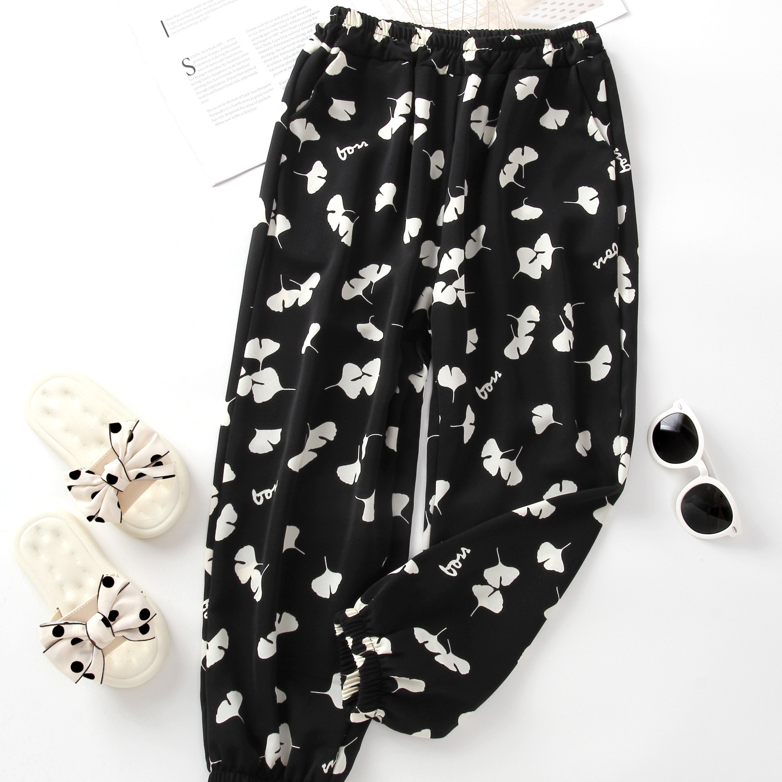 Kid Girls' Leaf Print Jogger Pants Breathable Summer Trousers
