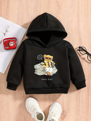 Rich Bear Print Baby Boys Hooded Sweatshirt for Spring Fall