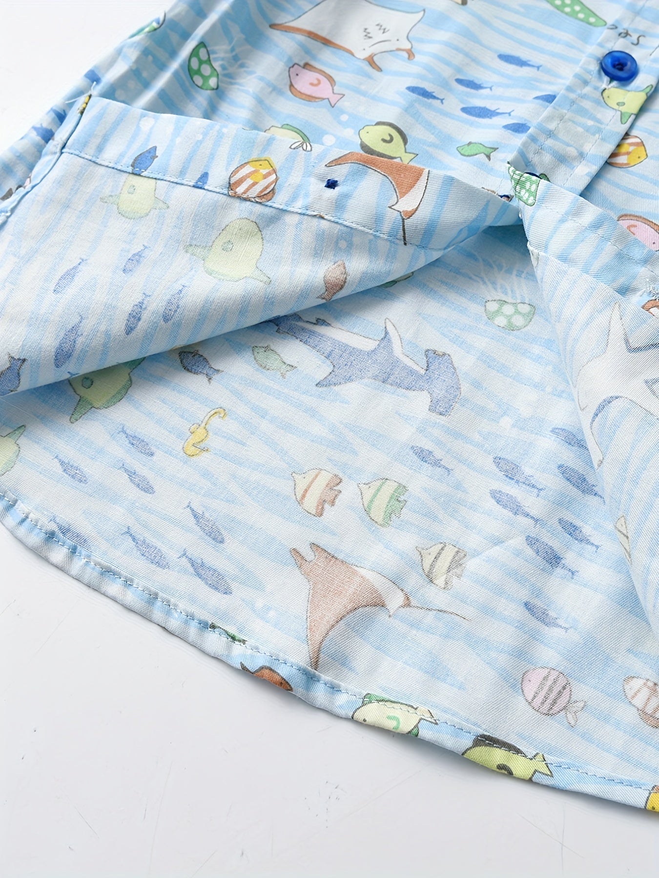 Shark and Fish Print Boys Casual Lapel Shirt
