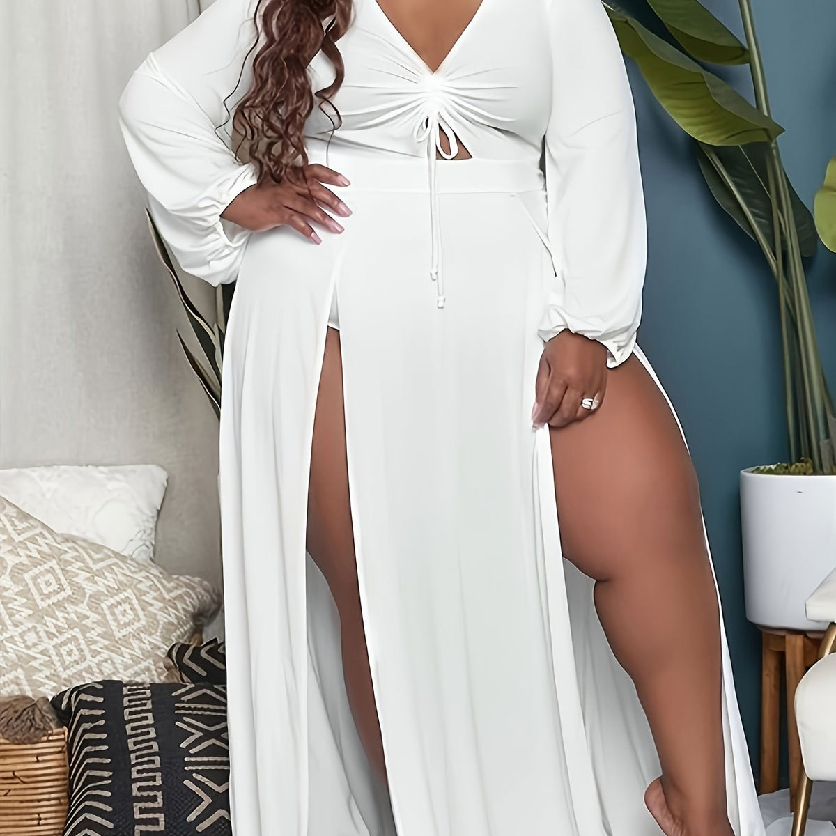  High Split V Neck Cut Out Maxi Dress