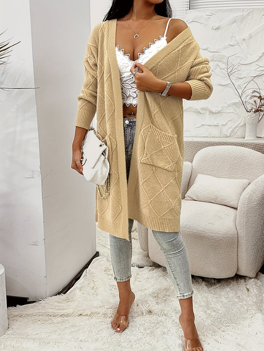 Women's Argyle Knitted Long Sleeve Cardigan with Pockets