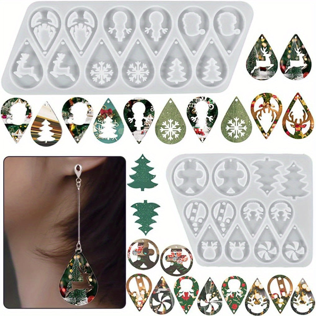 2 Pack Christmas Silicone Molds for Resin Earrings DIY Casting