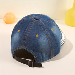 Rhinestone Star Moon Baseball Cap Washed Distressed Hip Hop Dad Hats