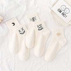 5 Pair Cartoon Print Socks Mid Tube Stockings