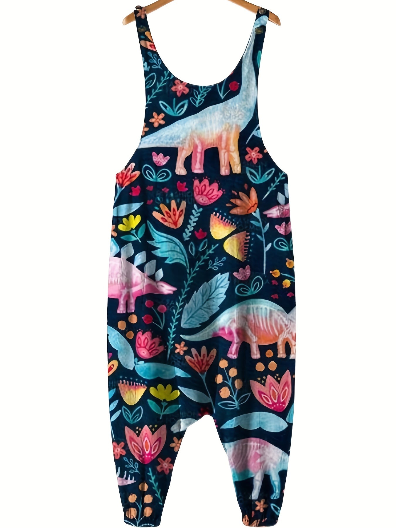  Ocean Fish Print Round Neck Wide Leg Jumpsuit