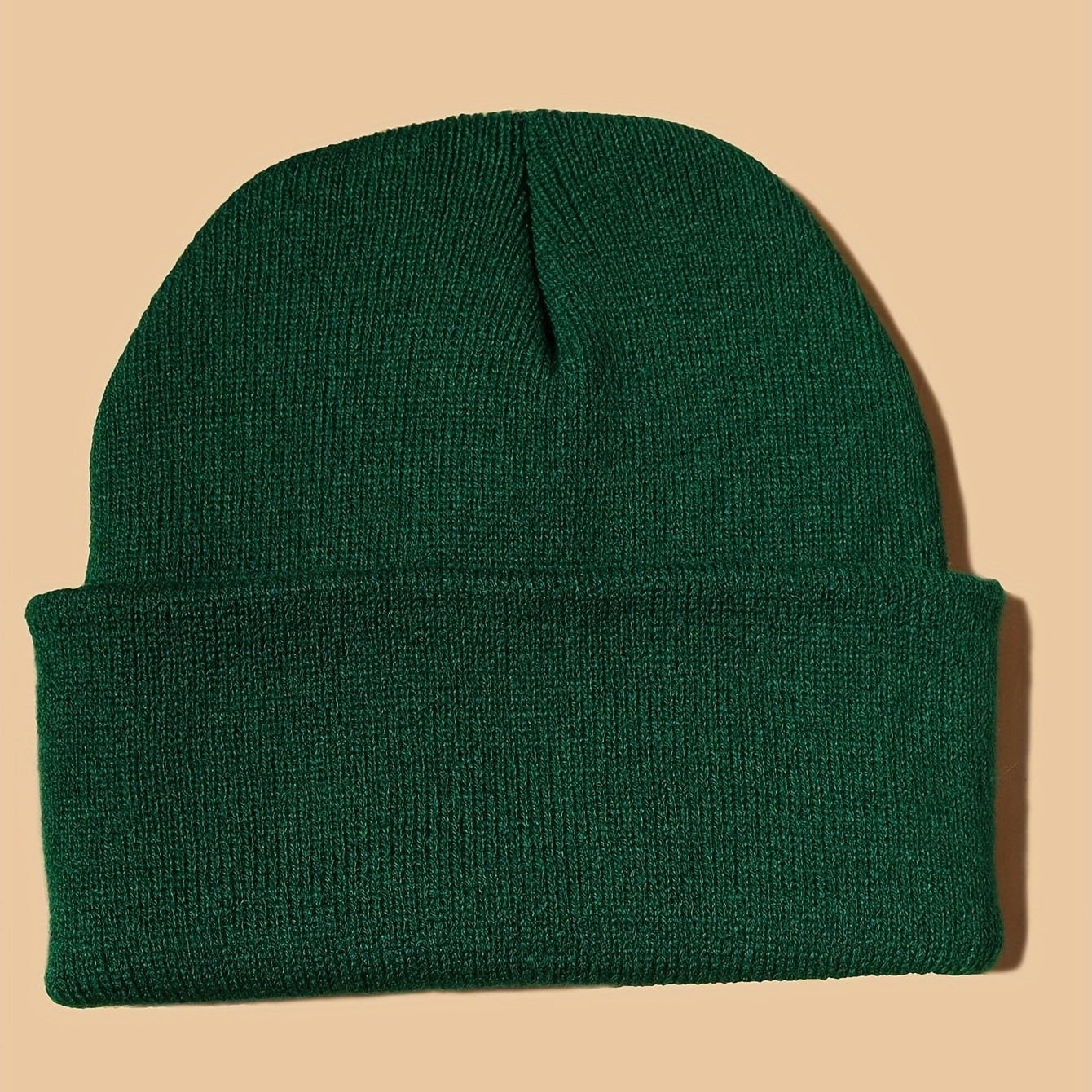 Boho Sun Embroidery Beanie Dark Green Vintage Elastic Knit Hat