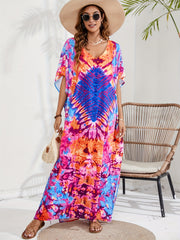 Boho Tie Dye Geo Pattern Cover Up Maxi Dress