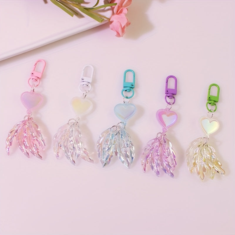 Y2K Faux Pearl Feather Shape Keychain Pendant Sweet Key Ring Bag Accessories