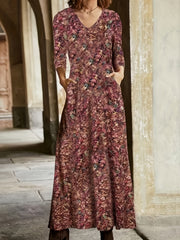 Plus Size Long Sleeve V Neck Maxi Dress With Pockets