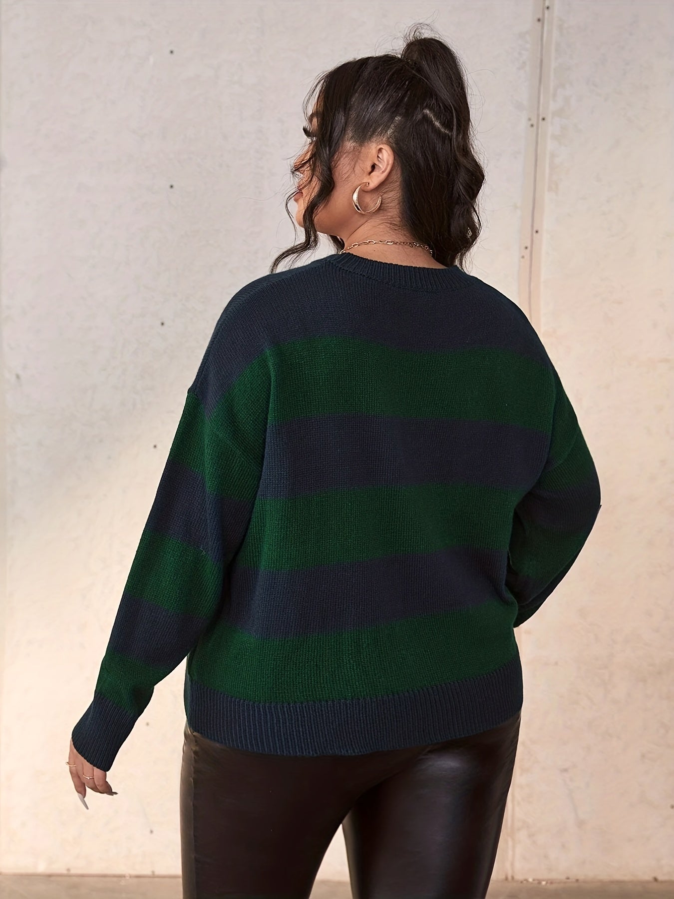  Colorblock Striped Long Sleeve Sweater
