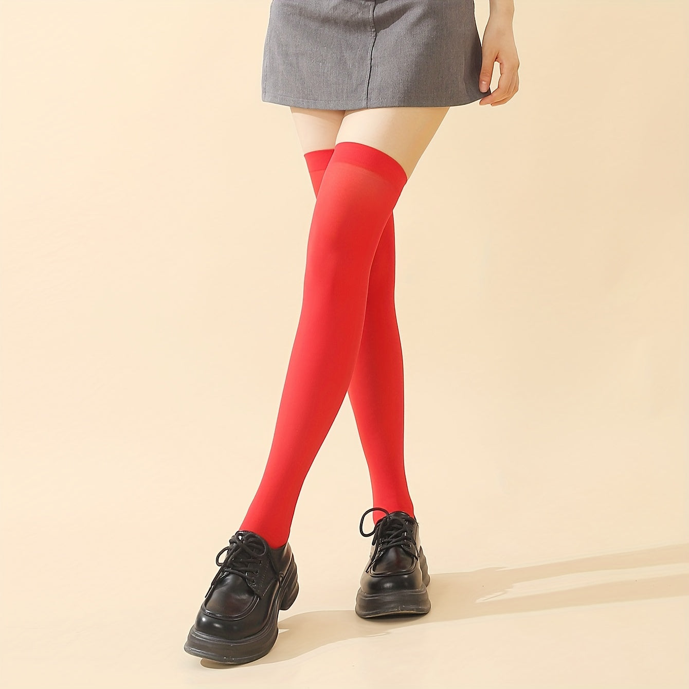 Solid Thigh High Socks Slim Over The Knee Stockings