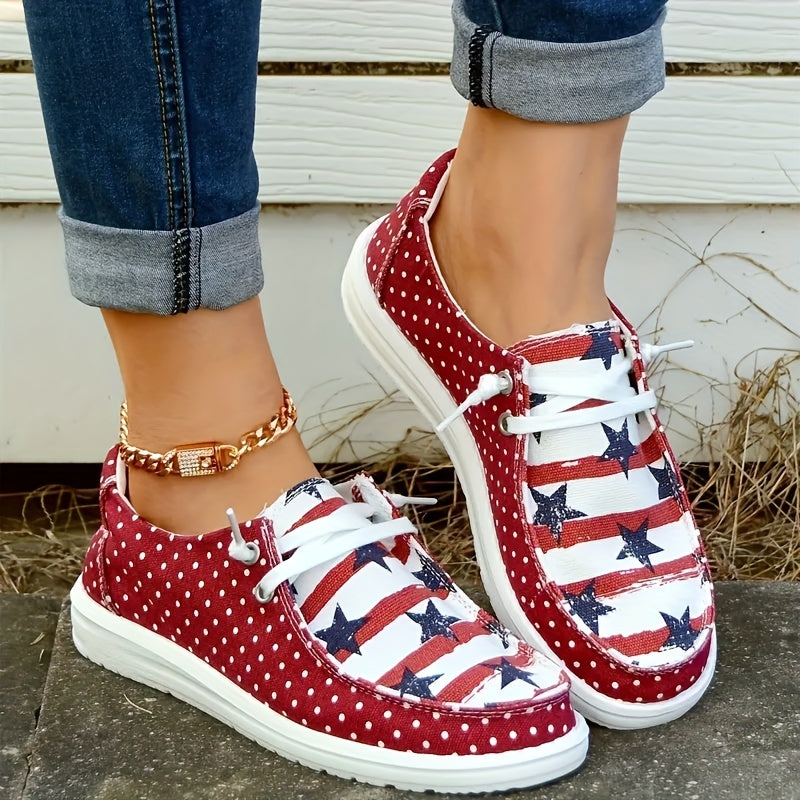 Polka Dot Lace-Up Slip On Flat Sneakers Lightweight Comfortable Shoes