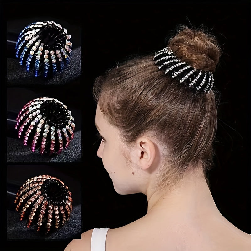 Rhinestone Hair Clip Ponytail Holder Bird Nest Shape Headwear