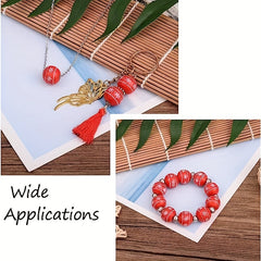 40Pcs Christmas Wood Beads 16mm Red Snowflake Pattern Wooden Spacer Beads