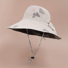 Butterfly Print Wide Brim Bucket Hat UV Protection