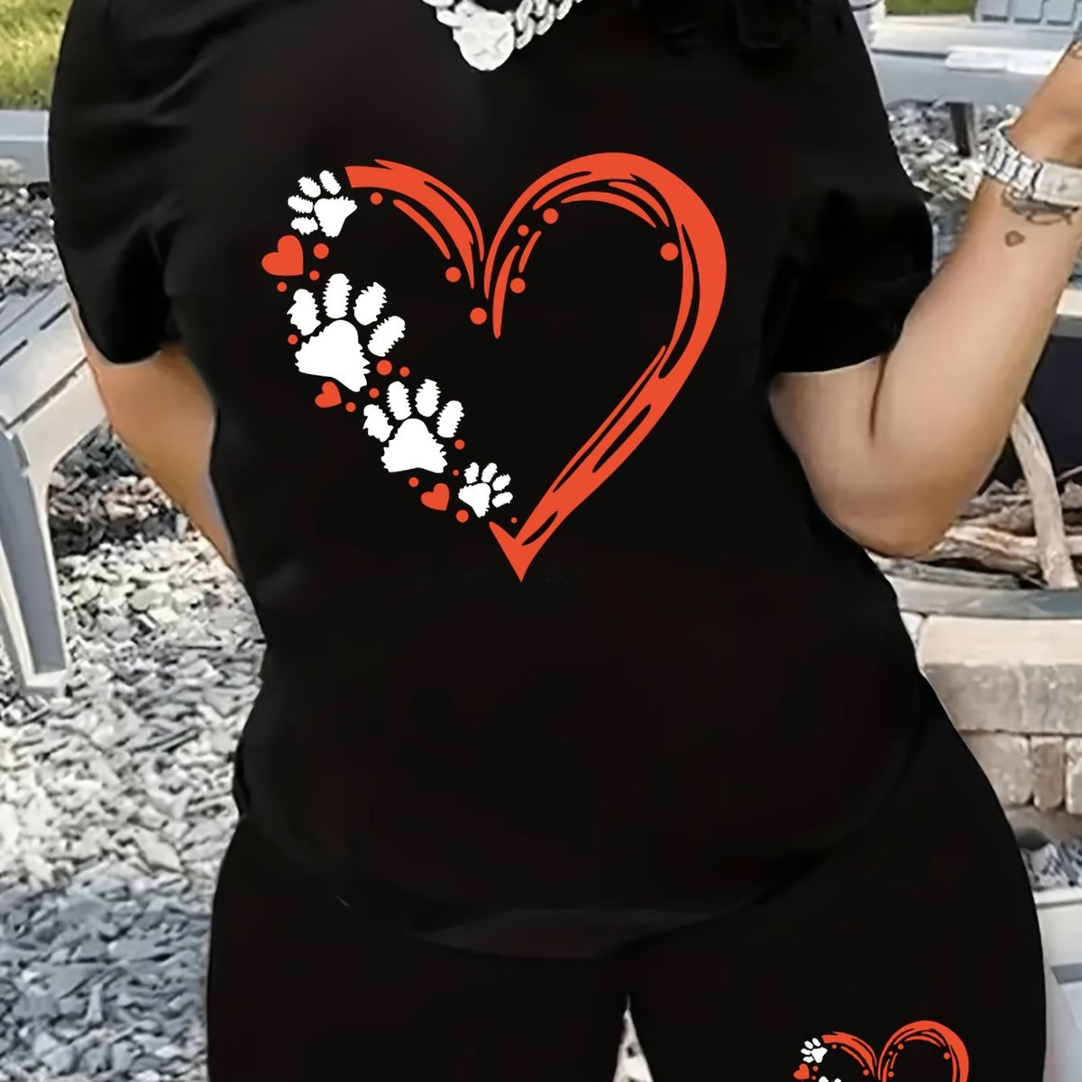  Heart & Paw Print Top & Shorts Set