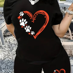  Heart & Paw Print Top & Shorts Set