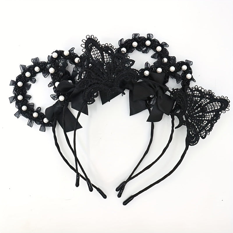 Lace Animal Ears Hair Band Ribbon Bow Cat Ears Decor Headband
