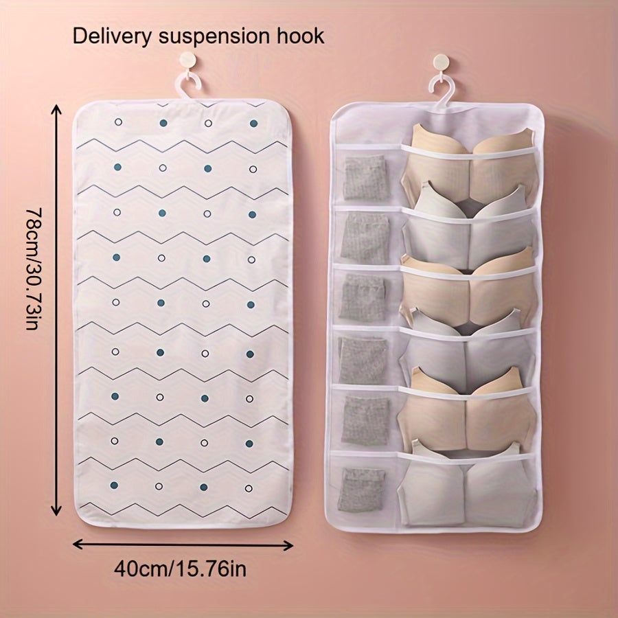 3pcs Hanging Underwear Bags With Grids Large Capacity Shelf Storage Bags