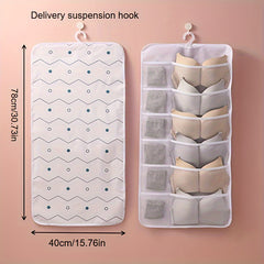 3pcs Hanging Underwear Bags With Grids Large Capacity Shelf Storage Bags