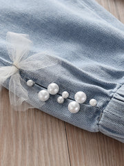 Girls' Lace Bow Beaded Casual Jeans For Street Kids