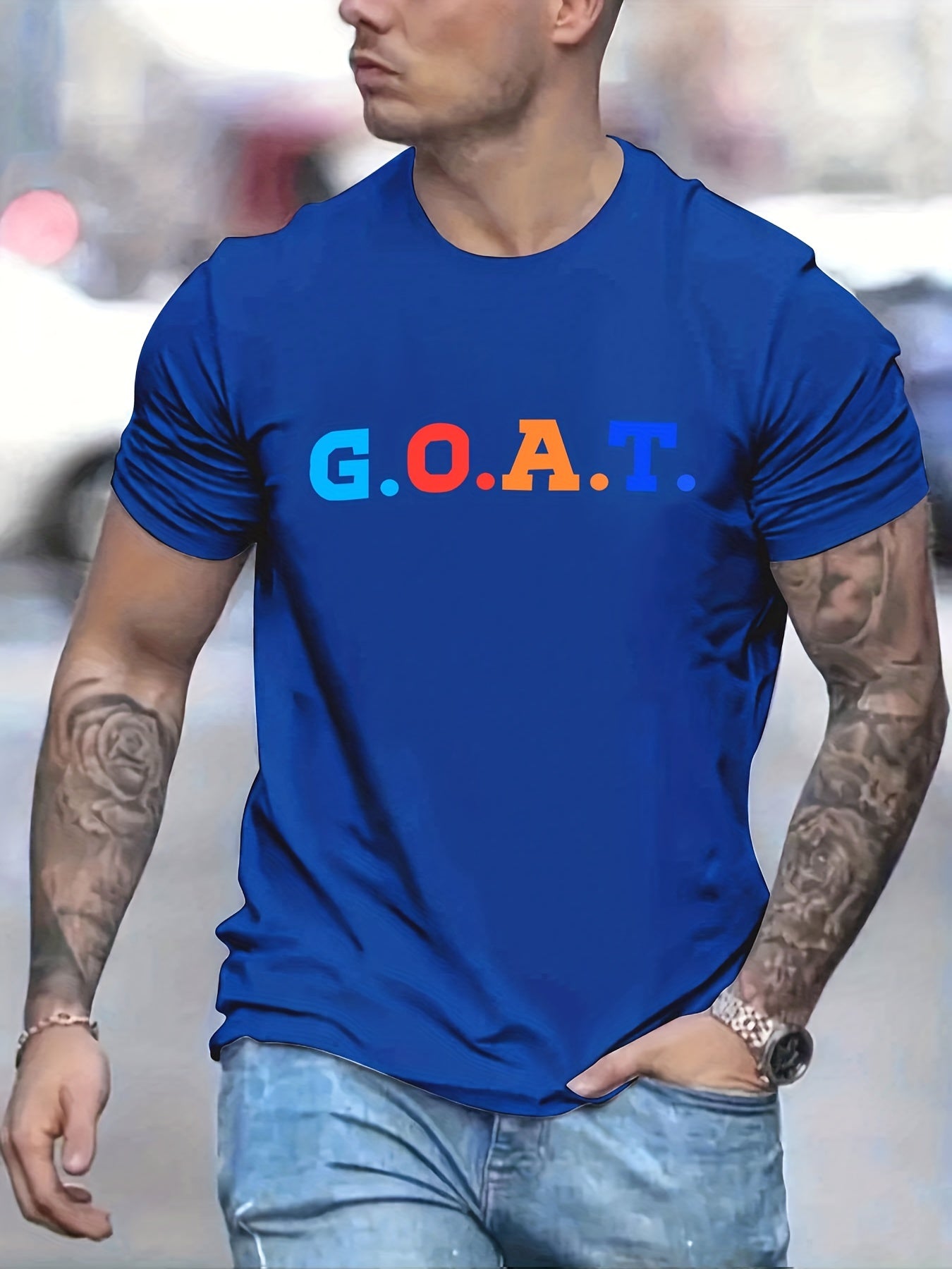 Men's Colorful 'GOAT' Graphic T-shirt for Summer