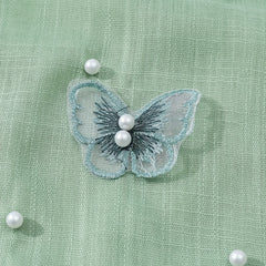 Butterfly Embroidered Scarf Pearl Decorated Thin Fringed Shawl