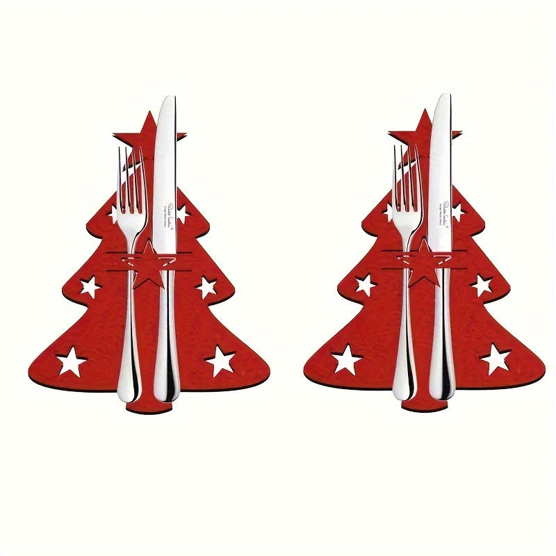 Christmas Tree Cutlery Holder Pockets - Set of 6