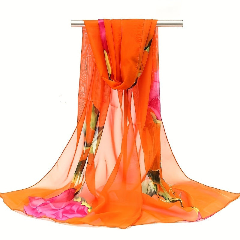 Rose Print Chiffon Scarf Thin Shawl Hijab Sunscreen Towel