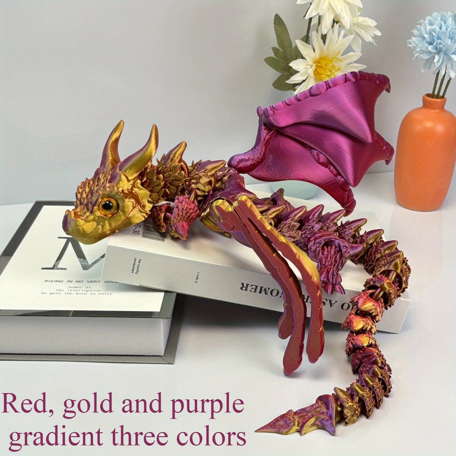3D Printed Triceratops Dinosaur Decoration 22 Inch Gradient Red Green Purple