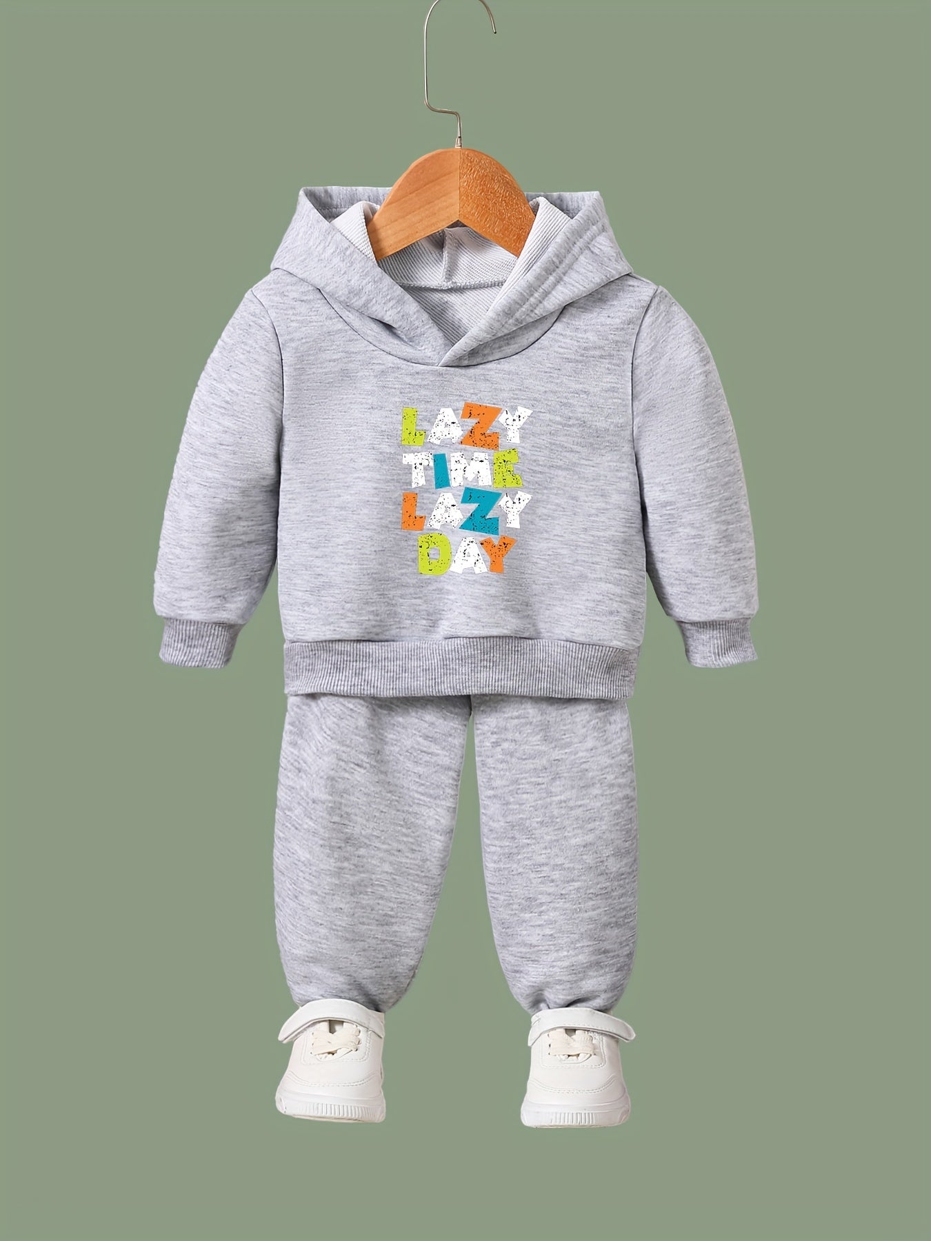 Lazy Time Print Hoodies Jogger Pants Set Girls Sports