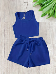  Ribbed Tank Top & Drawstring Shorts Set