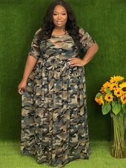  Tie Dye Maxi Dress Round Neck High Stretch