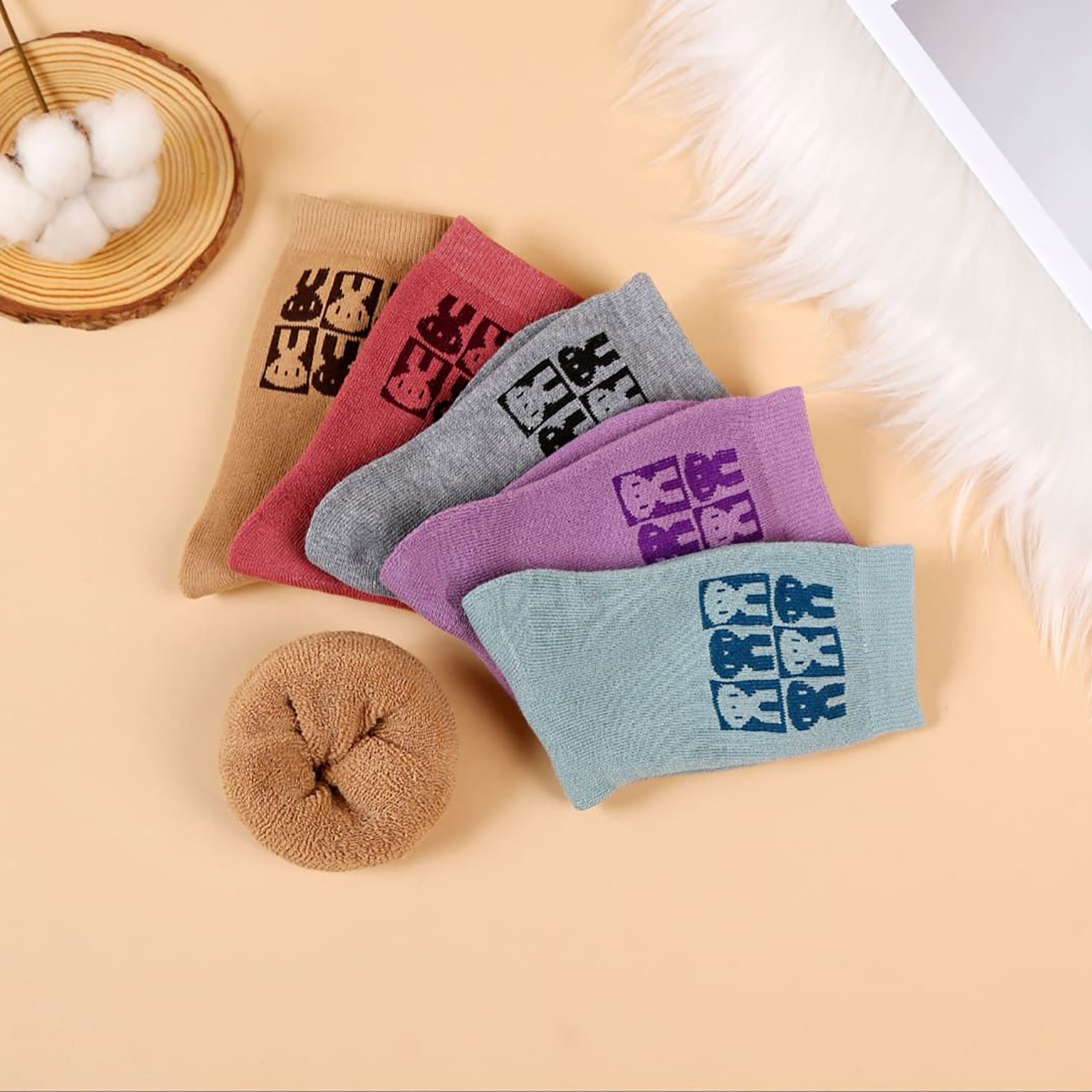 5 Pairs Cartoon Bunny Print Socks Women's Stockings & Hosiery